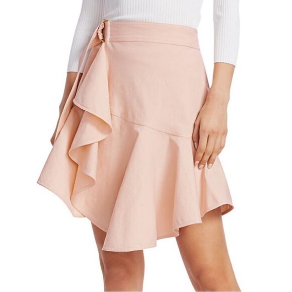 NEW ALC Amalie Linen-Denim Mini Wrap Skirt in Buttercup Pale Pink Size 0 - Picture 3 of 13